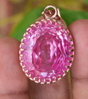 925 Sterling Silver Pink Sapphire Pendant 25x21 mm Oval Certified Women Jewelry