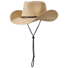 Western Straw Cowboy Hat for Women Beach Sun Hat for Men Wide Brim Fedora Hat...
