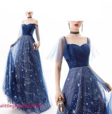 Women Glitter Rhinestone Stars Tulle Full Dress Party Evening Splicing Prom Gown