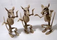 Vintage Set of 3 Rat Skeleton Halloween Decoration Props