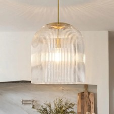 CKENSU Ribbed Glass Pendant Light Vintage Industrial Clear Shade Kitchen Island