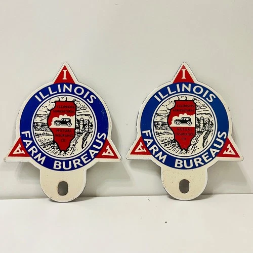 2 Illinois Farm Bureaus Porcelain Enamel Classic Vintage 5" x 6" inch x 2 Signs