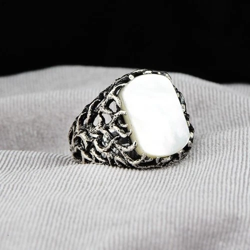 925 Solid Silver Mother Of Pearl Tree Of Life Ring