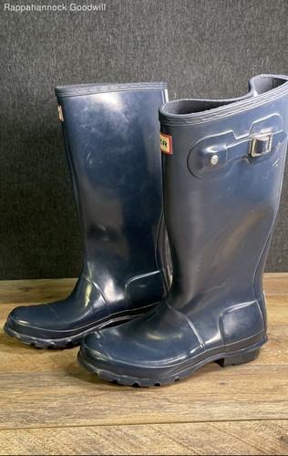 Hunter Original Tall Gloss Navy Blue Youth Rain Boots Size 4B/5G