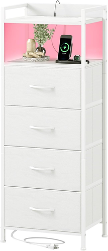 Sleek White Nightstand with 4 Leather Drawers 11D x 15.8W x 41.7H