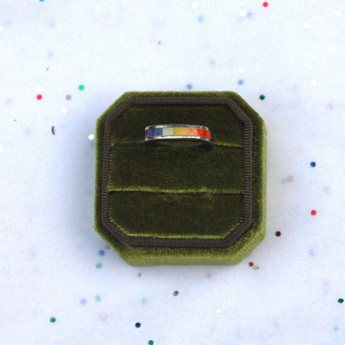 Vintage Sterling Silver Rainbow Stone Inlay Ring