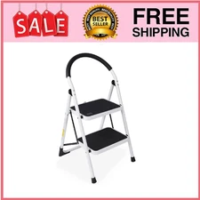 WAYPLUS 2 Step Steel Ladder, Folding Portable Step Stool w/ Non-Slip Feet, 330lb