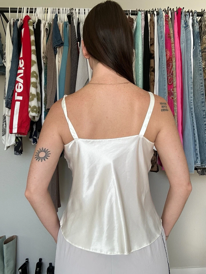 复古 Lucie Ann II 缎面吊带上衣象牙白 34 码美国制造内衣 — 第 2/4 张图片