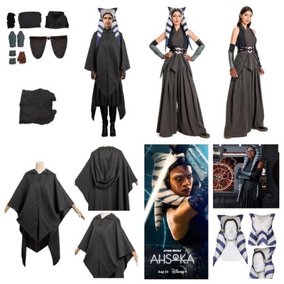Star Wars Mandalorian Ahsoka Tano Cosplay-Kostüm Hut Cloak Halloween-Komplettset