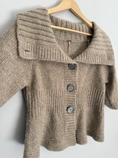 Free People 3/4 Sleeve Wool Blend Knit Sweater Cardigan In Taupe Women s Sz M