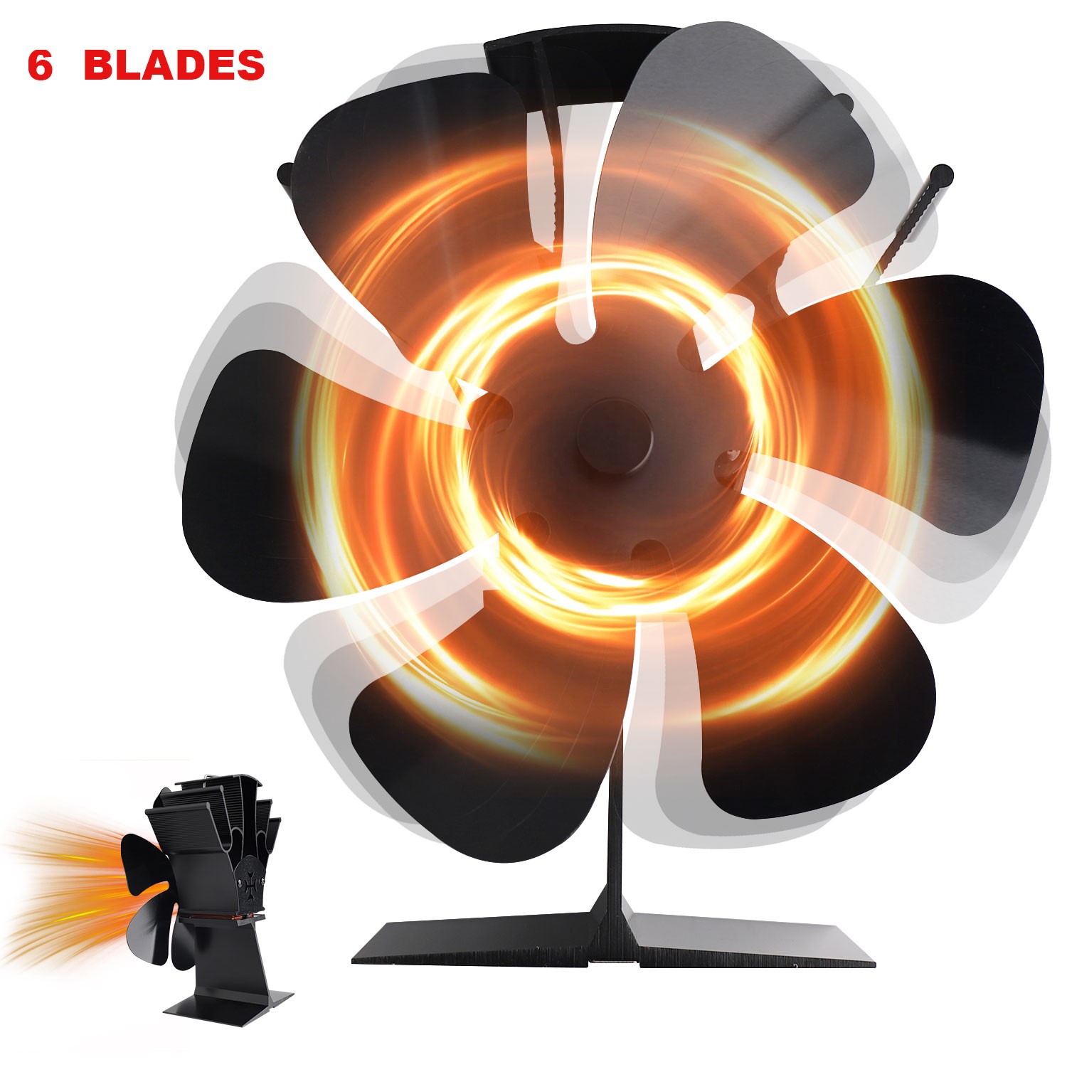 US 6 Blades Wood Stove Fan Heat Powered Eco Fireplace Fan Log Burner Fuel Saving