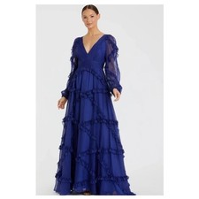 Mac Duggal A68223 Cascade Ruffle Puff Sleeve A Line Gown 6
