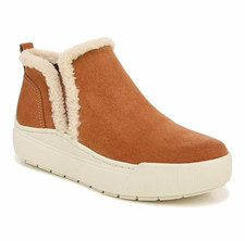 (NEW) Dr. Scholl's Women's Brown Suede Ankle Bootie Faux Fur Lined Slip-On 10