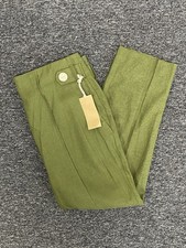 Next Olive Green High Waisted Linen Trousers UK16 Petite BNWT PS