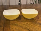 2 PYREX 410 12 OZ. YELLOW SQUARE BOWLS VINTAGE used condition ovenware