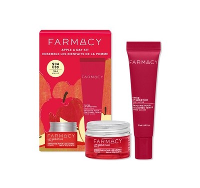BRAND NEW* FARMACY APPLE A DAY KIT a limited-edition duo for juicy, bold lips