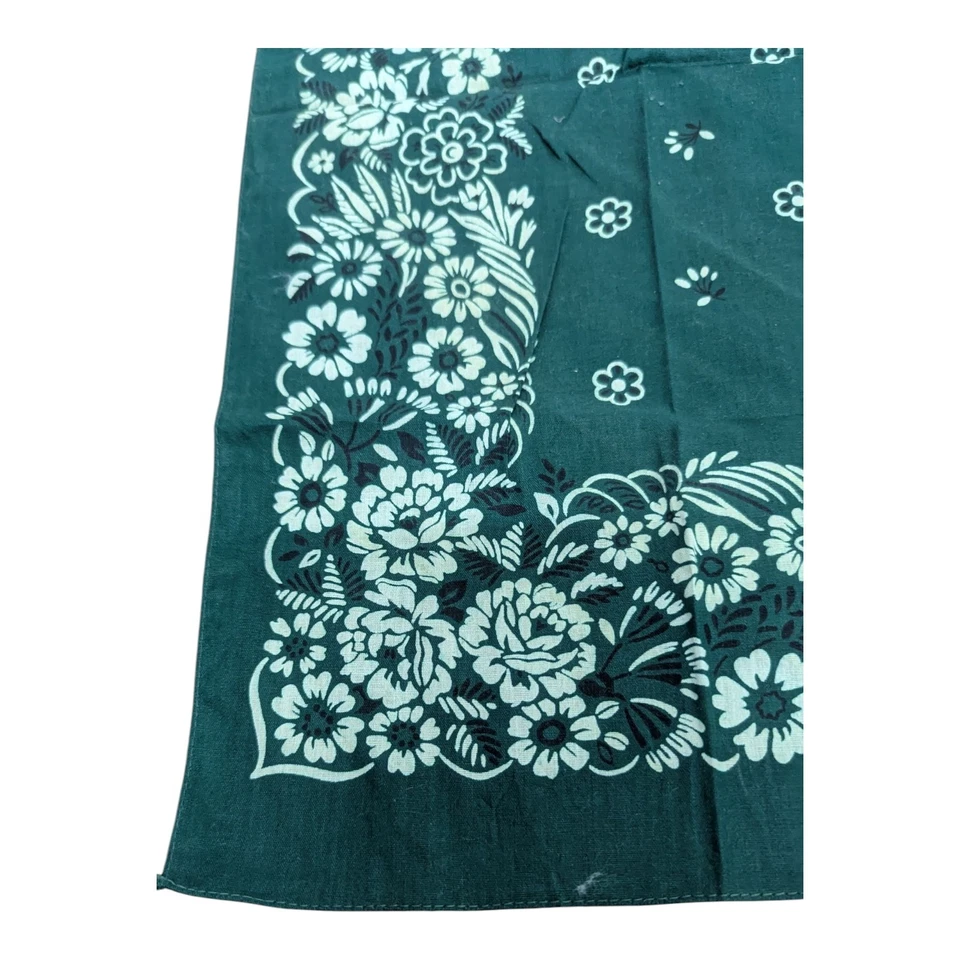 Bandana Vintage Color Rápido Todo Algodón 14193 Ribete Floral Excelente Verde X Foto 4 de 4