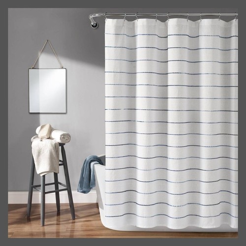Lush Decor Ombre Stripe Cotton Blend Shower Curtain 72x72", White/Navy