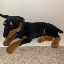 Vtg FINE TOY CO Doberman Pinscher Plush Dog Realistic Laying Stuffed Animal 24 "
