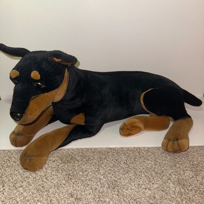 Vtg FINE TOY CO Doberman Pinscher Plush Dog Realistic Laying Stuffed Animal 24+''