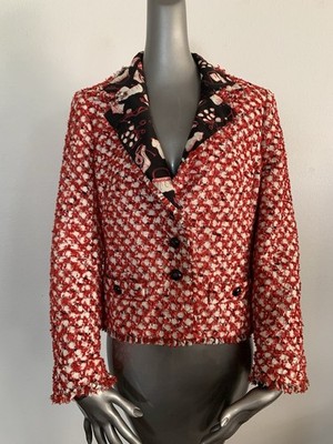 ESCADA Jackets & Coats & Blazer Size 36 Tweed Red / Beige Knit Button Women s