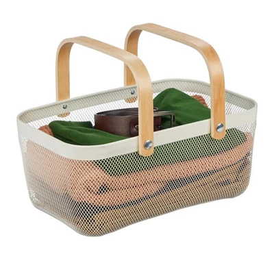 Corbeille de rangement panier décoratif 5 kg anse en bois panier de rangement - Photo 1/3