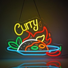 Curry Neon Sign, Neon Lights Hanging Wall Art Decoration for Restaturant Shop...