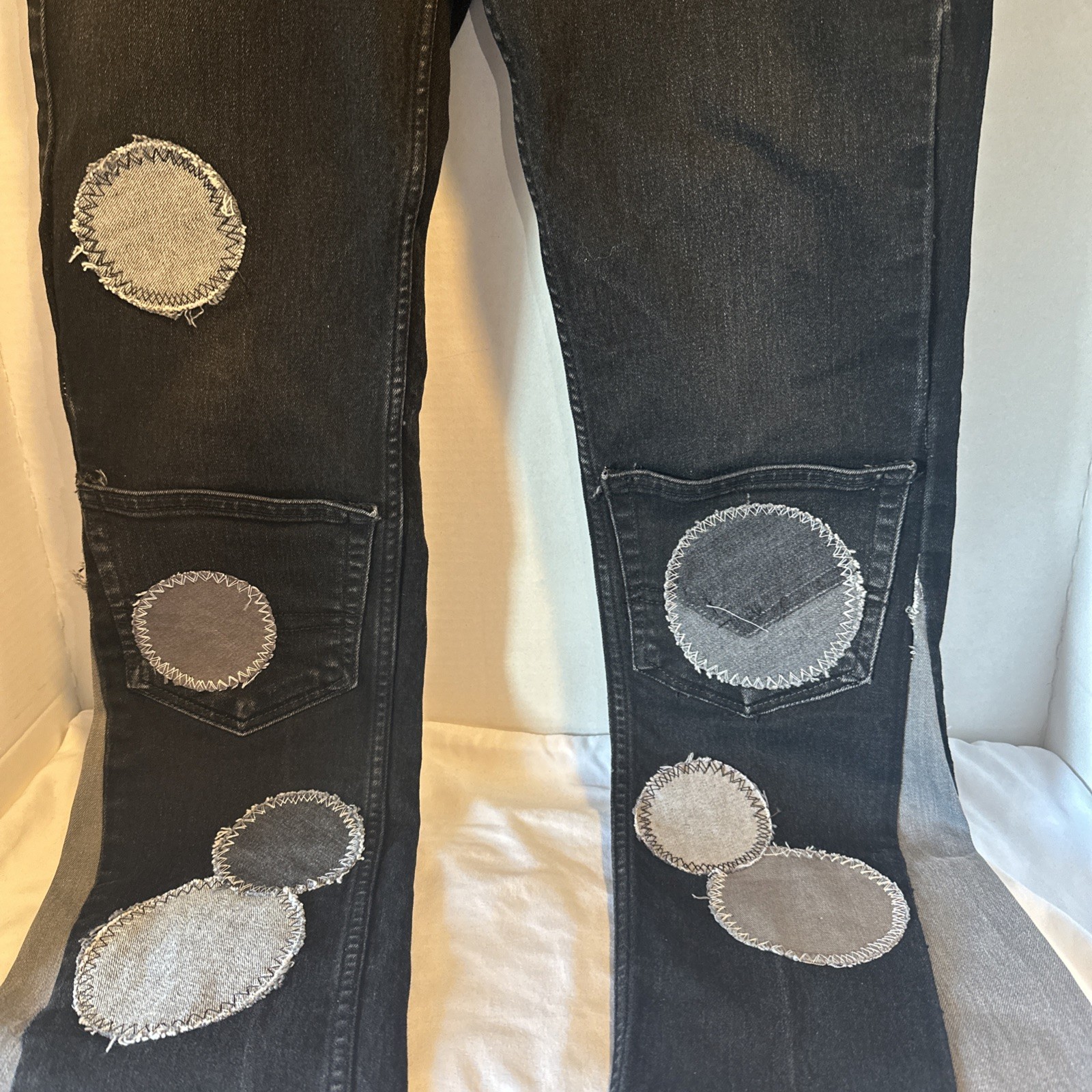 Clouds Custom Patchwork Jeans Black Distressed Re… - image 11