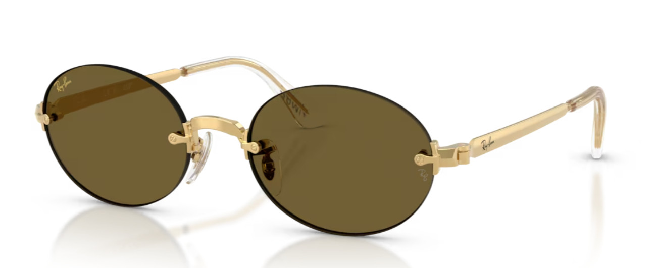 RAY BAN 3929 54 001/73 Round Sunglasses Gold/Brown, Dark Brown Lenses