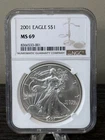 US Mint 2001 American Silver Eagle 1oz NGC MS 69 Bullion Coin