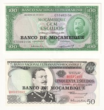 Mozambique 50 & 100 Escudos 1970 Banco Nacional Ultramarino notes