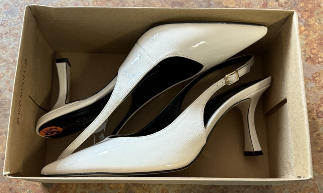 JESSICA SIMPSON JP-FOZELLE3 SLINGBACK HEELS CHALK CRINKLED PATENT