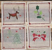 Boston Warehouse Cocktail Squares Christmas Theme Embroidered Lightweight Sheer