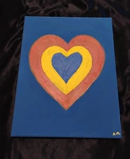 hand painted art on canvas hearts acrylic painting OOAK blue yellow red 11x14