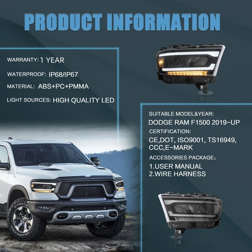 FULL LED Reflector Headlights Fit Dodge RAM 1500 2019-2023 2024 w/Sequential Set - Bild 6 von 9