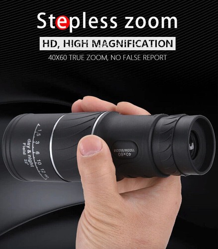 40x60HD Monocular Telescope with BAK4 Prism Lightweight with Smartphone Adapter - Picture 3 of 12