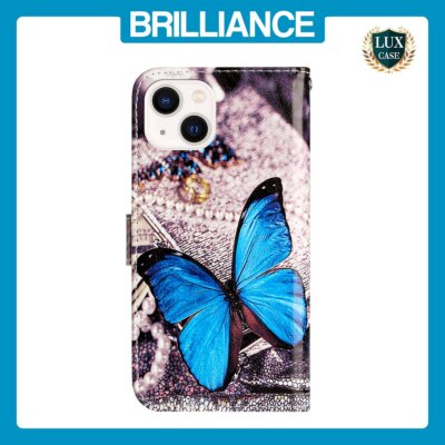 Brilliance LUX iPhone 15 Flip PU Leather Wallet 3D Print Butterfly with Wrist...