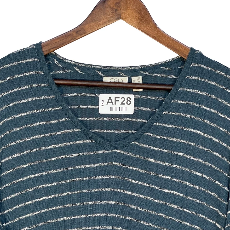 LOGO by Lori Goldstein 束腰外衣上衣女式 1X 码蓝色条纹针织高低下摆开衩 — 第 3/4 张图片