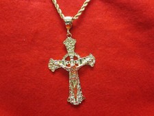 ORO 14KT EP ENORME CRUCIFIJO CRUZ 4+ PULGADAS ENCANTO CON CADENA CUERDA 16"-30" 4MM-9252