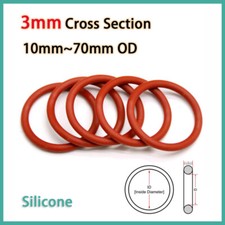 O Ring Red Silicone Sealing Waterproof 3mm Cross Section 10mm 70mm OD Metric