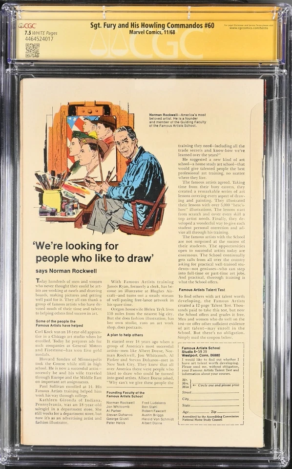 Sgt. Fury and His Howling Commandos #60 SS Mike Ploog CGC 7.5 (1969 Marvel) - Image 2 of 2