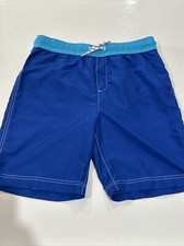 Lands End Swim Trunks Shorts Boys L Royal Blue Mesh Lined Elastic Drawstrings