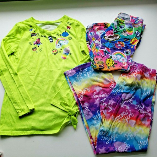 Justice Girls Pajama 3 pieces Long Sleeve Top 2 Bottoms Size 8 - Picture 7 of 12
