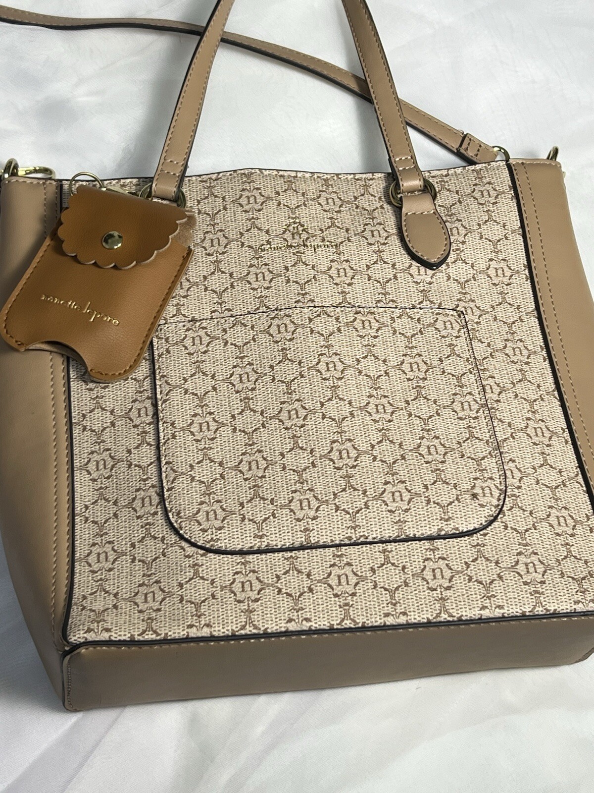 NANETTE LEPORE Tan Crossbody Bag with Snap Closure and Keychain Hand Sanitizer Holder  