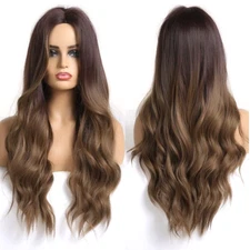 Brown Daily Wigs Long Wavy Synthetic Hair for Women Cosplay Wig Halloween