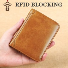 Vingtage Mens Trifold Wallet RFID Blocking Genuine Leather Bifold ID Window Gift