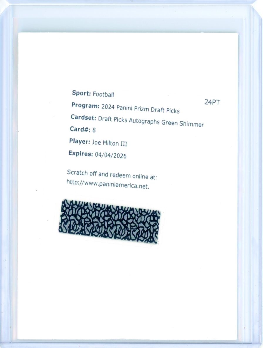2024 Panini Prizm Draft JOE MILTON III Redemp Green Shimmer AUTO Autograph RC /8