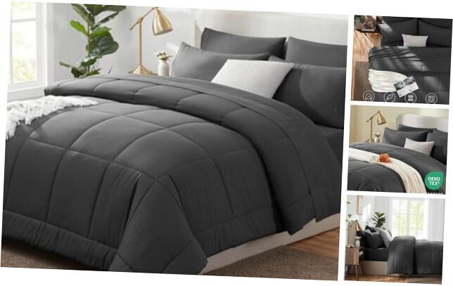 Comforter Set - 7 Pieces Bed in a Bag Set Bedding Sets with Queen Dark Grey-image