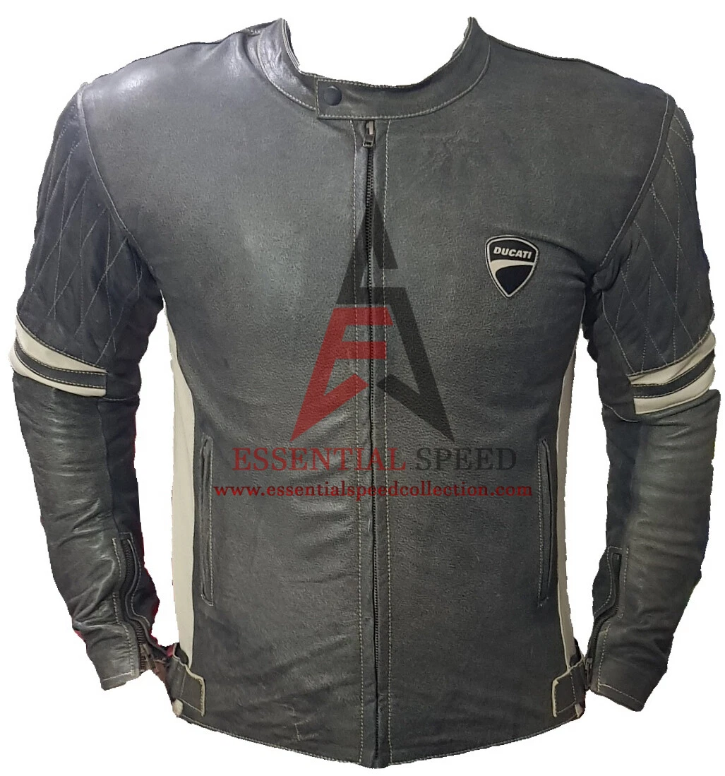 Ducati Classic Distressed Motorbike Leather Jacket In Cow hide /5 Protections