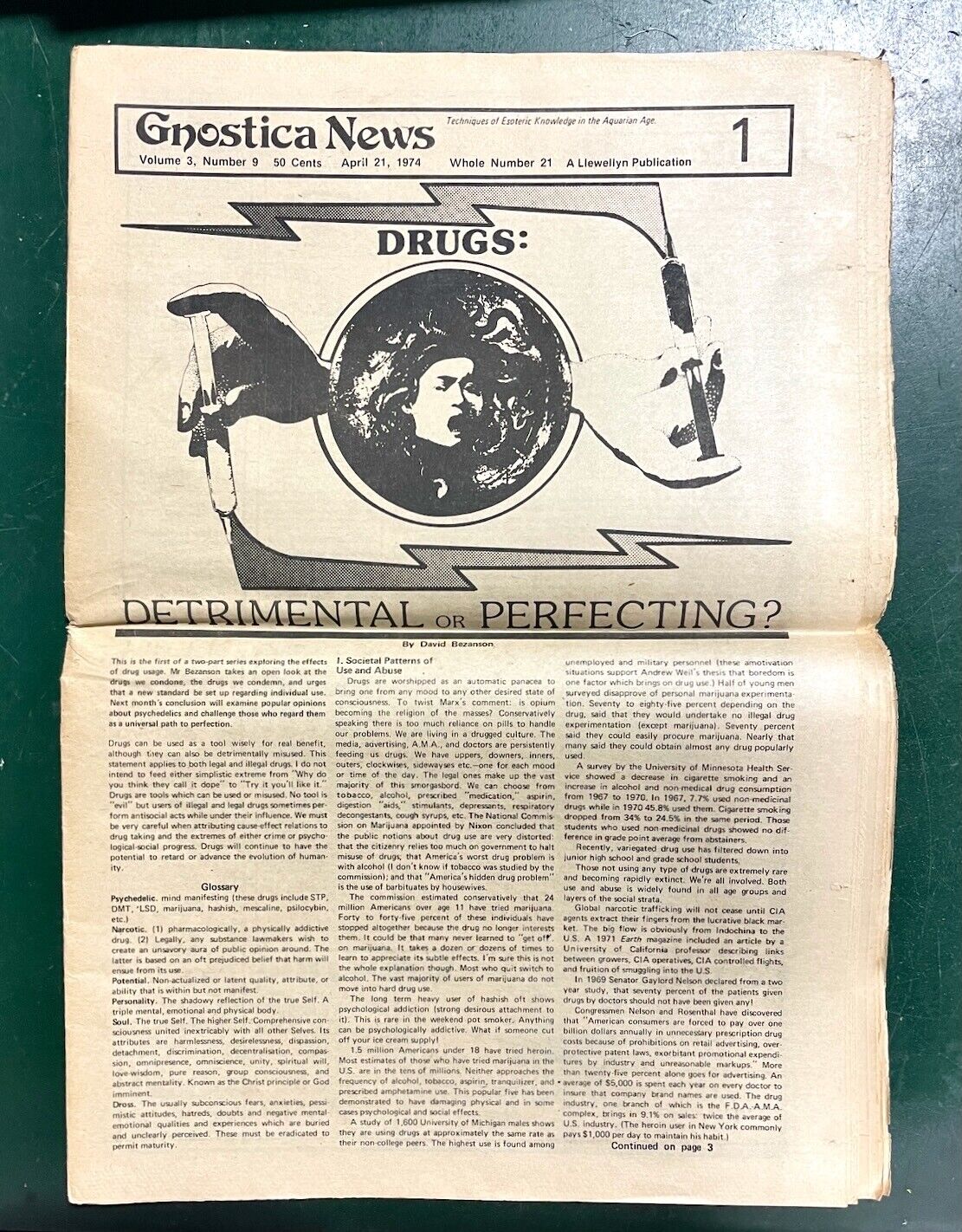 3 NOS. OF GNOSTICA NEWS 1974 * LLEWELLYN'S SCARCE EPHEMERA NEWSPAPER * WICCAN